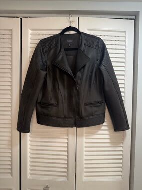 Liverpool Black Quilted-Trim Faux Leather Jacket